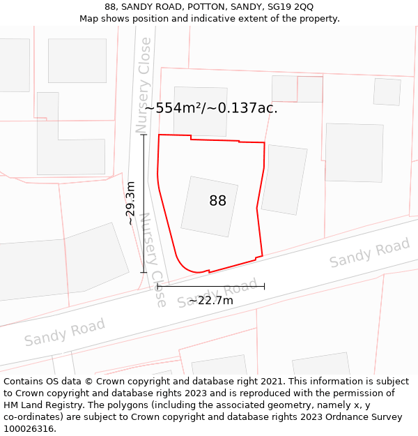 88, SANDY ROAD, POTTON, SANDY, SG19 2QQ: Plot and title map