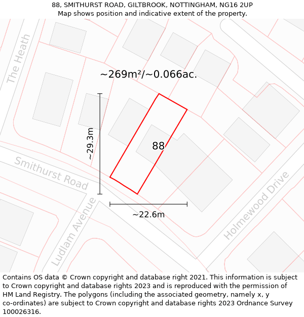 88, SMITHURST ROAD, GILTBROOK, NOTTINGHAM, NG16 2UP: Plot and title map