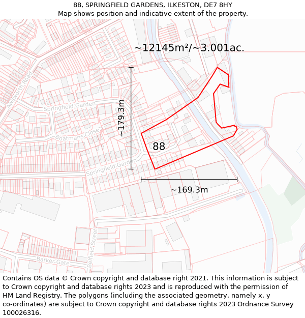 88, SPRINGFIELD GARDENS, ILKESTON, DE7 8HY: Plot and title map