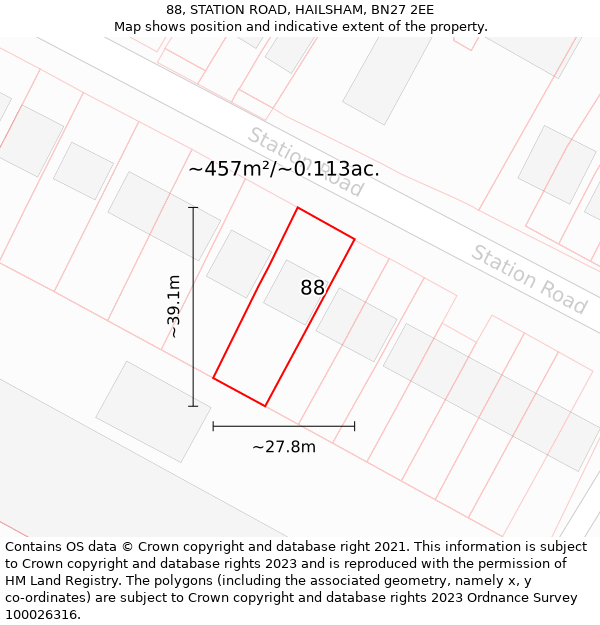 88, STATION ROAD, HAILSHAM, BN27 2EE: Plot and title map