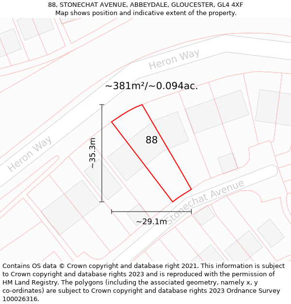 88, STONECHAT AVENUE, ABBEYDALE, GLOUCESTER, GL4 4XF: Plot and title map