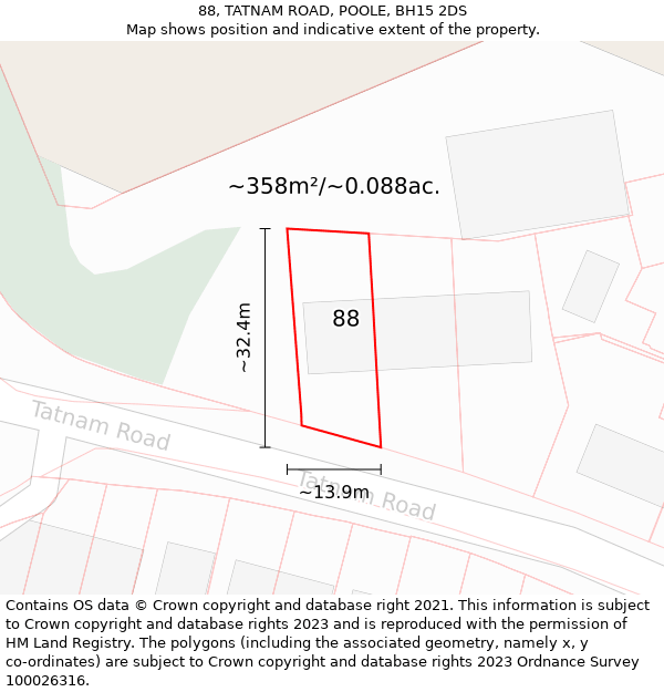 88, TATNAM ROAD, POOLE, BH15 2DS: Plot and title map