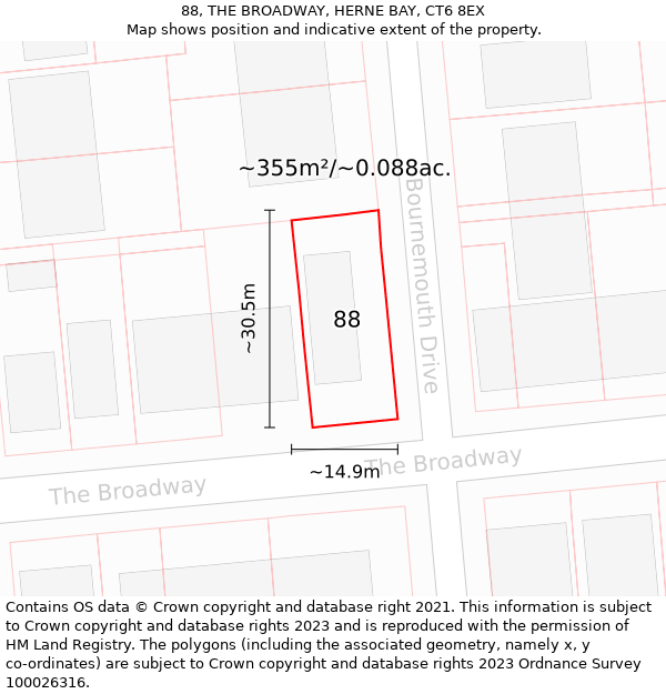 88, THE BROADWAY, HERNE BAY, CT6 8EX: Plot and title map