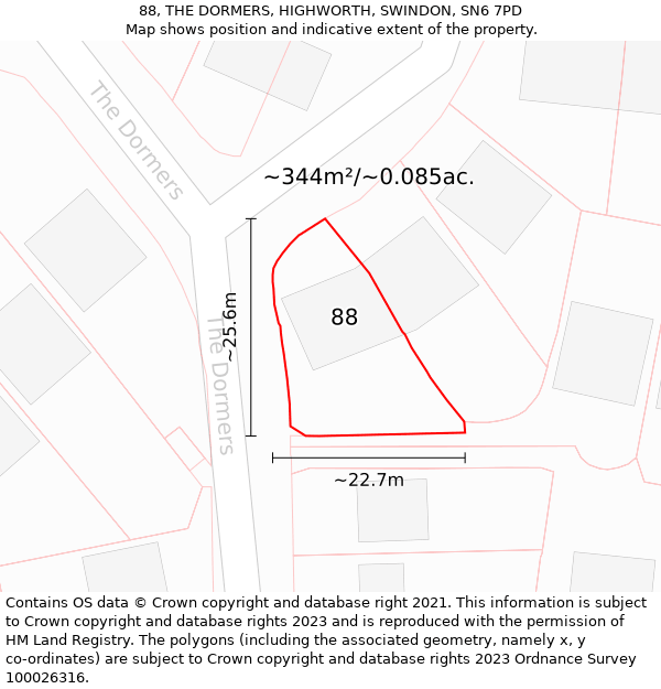 88, THE DORMERS, HIGHWORTH, SWINDON, SN6 7PD: Plot and title map