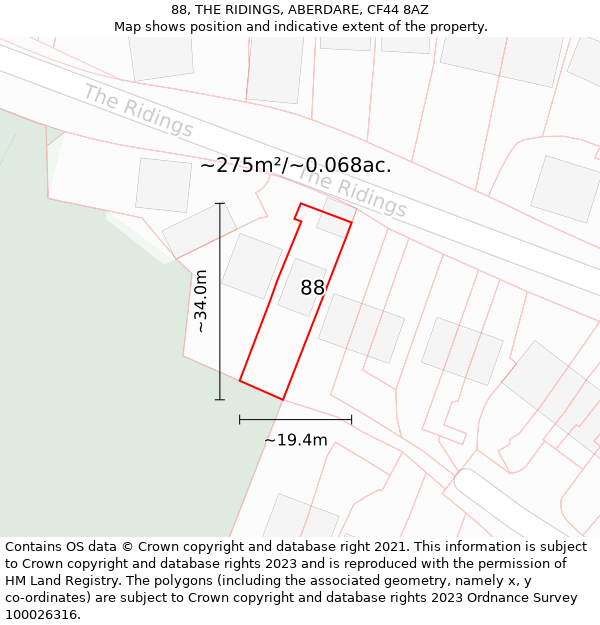 88, THE RIDINGS, ABERDARE, CF44 8AZ: Plot and title map
