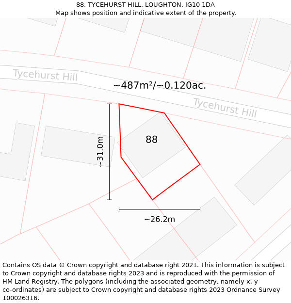 88, TYCEHURST HILL, LOUGHTON, IG10 1DA: Plot and title map