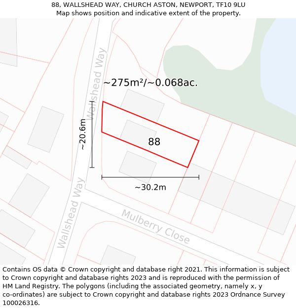 88, WALLSHEAD WAY, CHURCH ASTON, NEWPORT, TF10 9LU: Plot and title map