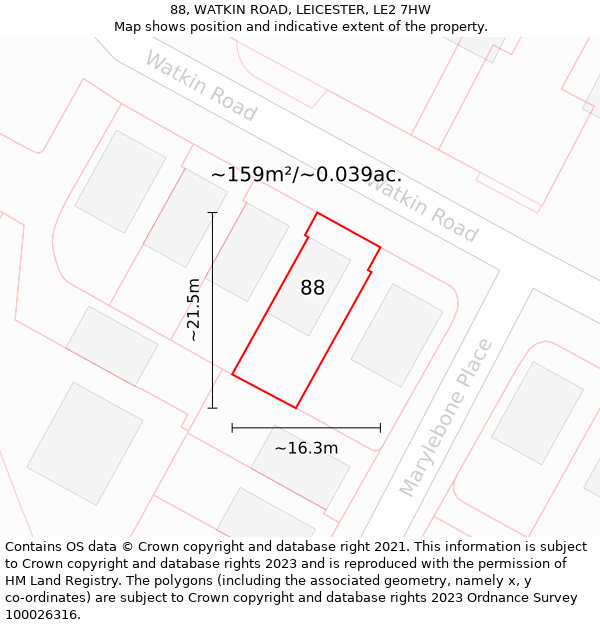 88, WATKIN ROAD, LEICESTER, LE2 7HW: Plot and title map