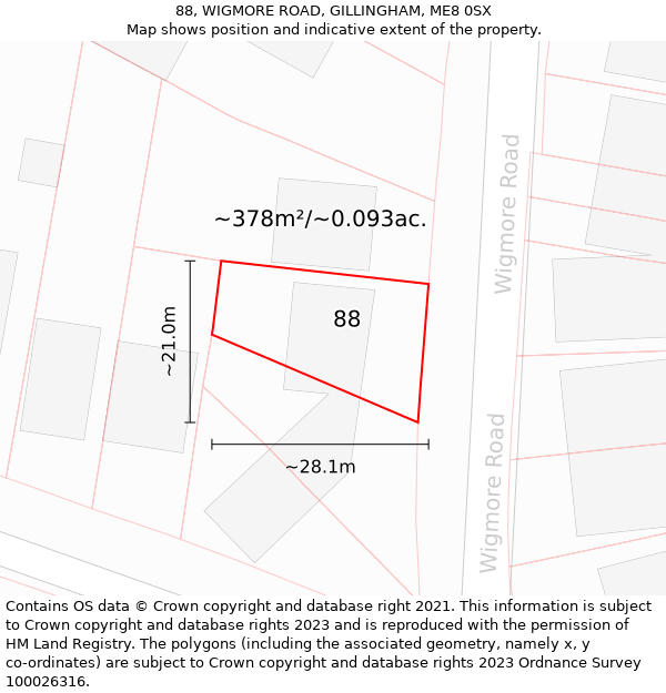 88, WIGMORE ROAD, GILLINGHAM, ME8 0SX: Plot and title map