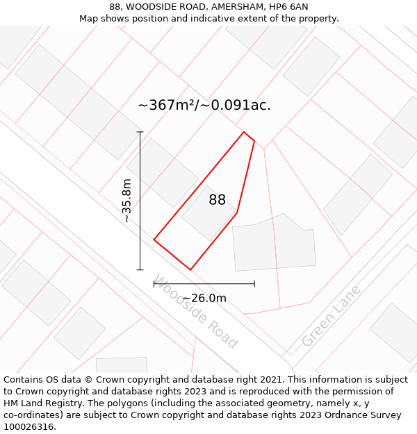 88, WOODSIDE ROAD, AMERSHAM, HP6 6AN: Plot and title map