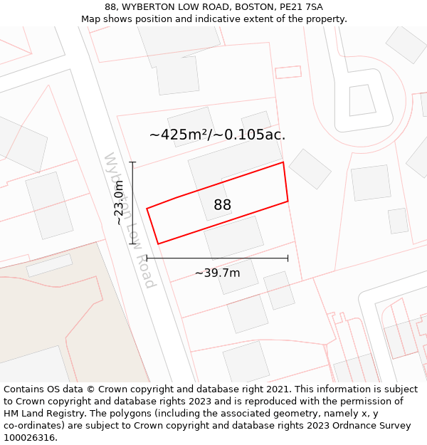 88, WYBERTON LOW ROAD, BOSTON, PE21 7SA: Plot and title map