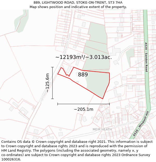 889, LIGHTWOOD ROAD, STOKE-ON-TRENT, ST3 7HA: Plot and title map