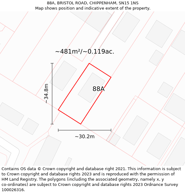 88A, BRISTOL ROAD, CHIPPENHAM, SN15 1NS: Plot and title map