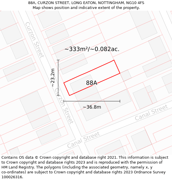 88A, CURZON STREET, LONG EATON, NOTTINGHAM, NG10 4FS: Plot and title map