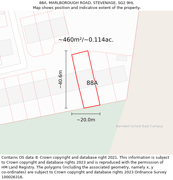 88A, MARLBOROUGH ROAD, STEVENAGE, SG2 9HL: Plot and title map