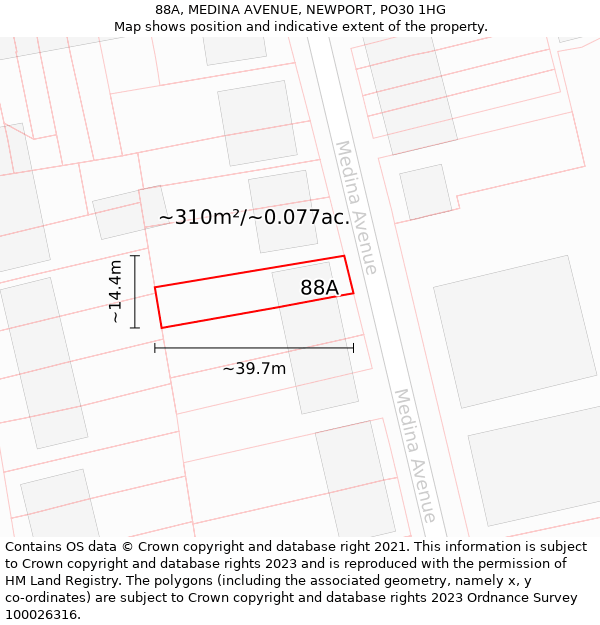 88A, MEDINA AVENUE, NEWPORT, PO30 1HG: Plot and title map