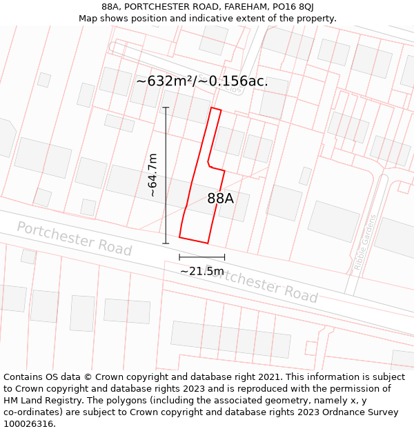 88A, PORTCHESTER ROAD, FAREHAM, PO16 8QJ: Plot and title map