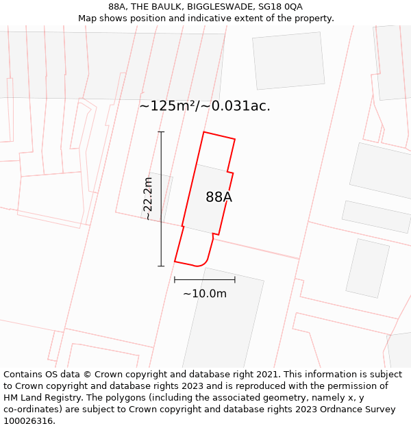 88A, THE BAULK, BIGGLESWADE, SG18 0QA: Plot and title map