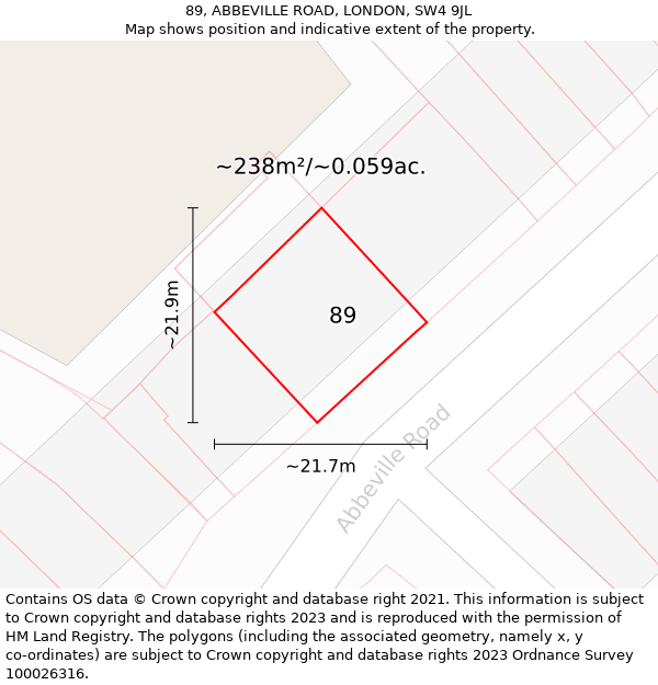 89, ABBEVILLE ROAD, LONDON, SW4 9JL: Plot and title map