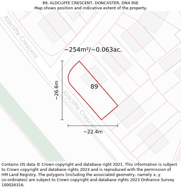 89, ALDCLIFFE CRESCENT, DONCASTER, DN4 9SE: Plot and title map