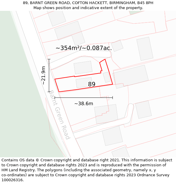 89, BARNT GREEN ROAD, COFTON HACKETT, BIRMINGHAM, B45 8PH: Plot and title map