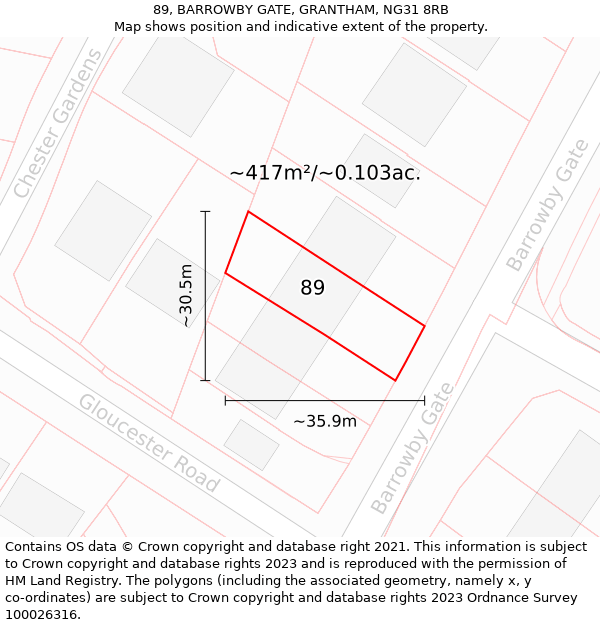 89, BARROWBY GATE, GRANTHAM, NG31 8RB: Plot and title map