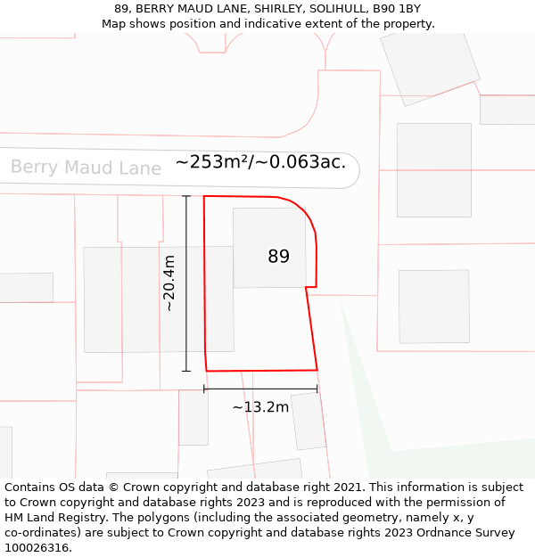 89, BERRY MAUD LANE, SHIRLEY, SOLIHULL, B90 1BY: Plot and title map