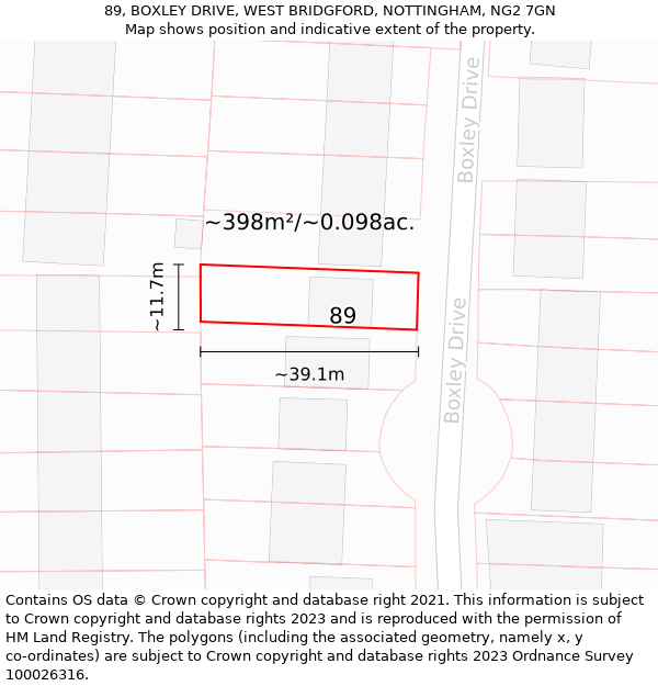 89, BOXLEY DRIVE, WEST BRIDGFORD, NOTTINGHAM, NG2 7GN: Plot and title map