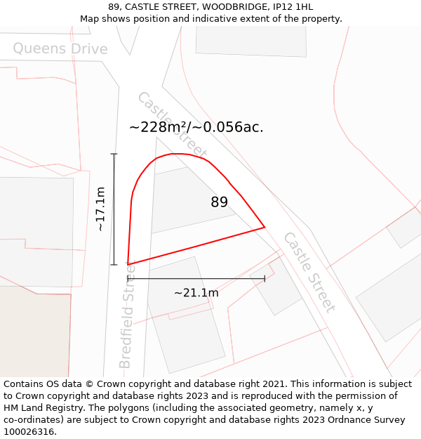 89, CASTLE STREET, WOODBRIDGE, IP12 1HL: Plot and title map