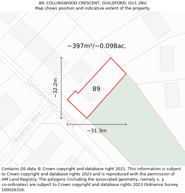 89, COLLINGWOOD CRESCENT, GUILDFORD, GU1 2NU: Plot and title map