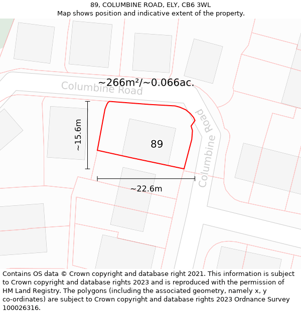 89, COLUMBINE ROAD, ELY, CB6 3WL: Plot and title map