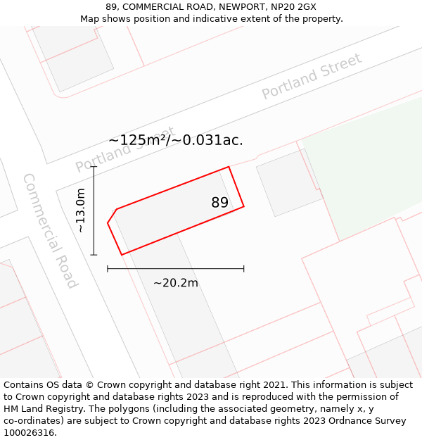 89, COMMERCIAL ROAD, NEWPORT, NP20 2GX: Plot and title map