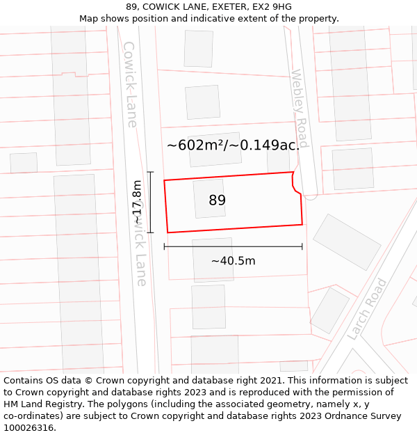 89, COWICK LANE, EXETER, EX2 9HG: Plot and title map