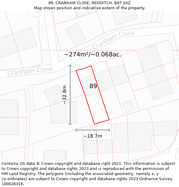 89, CRANHAM CLOSE, REDDITCH, B97 5AZ: Plot and title map