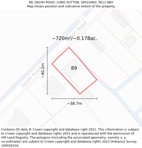 89, DELPH ROAD, LONG SUTTON, SPALDING, PE12 9BX: Plot and title map