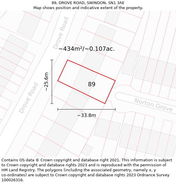 89, DROVE ROAD, SWINDON, SN1 3AE: Plot and title map