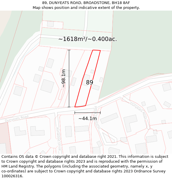 89, DUNYEATS ROAD, BROADSTONE, BH18 8AF: Plot and title map