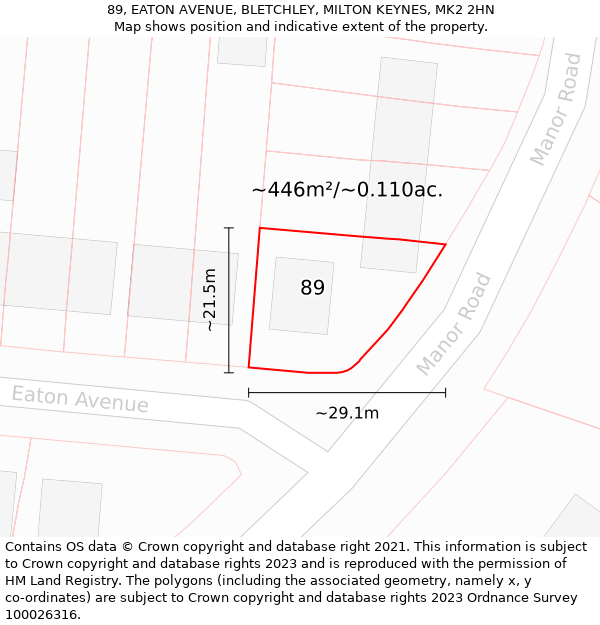 89, EATON AVENUE, BLETCHLEY, MILTON KEYNES, MK2 2HN: Plot and title map