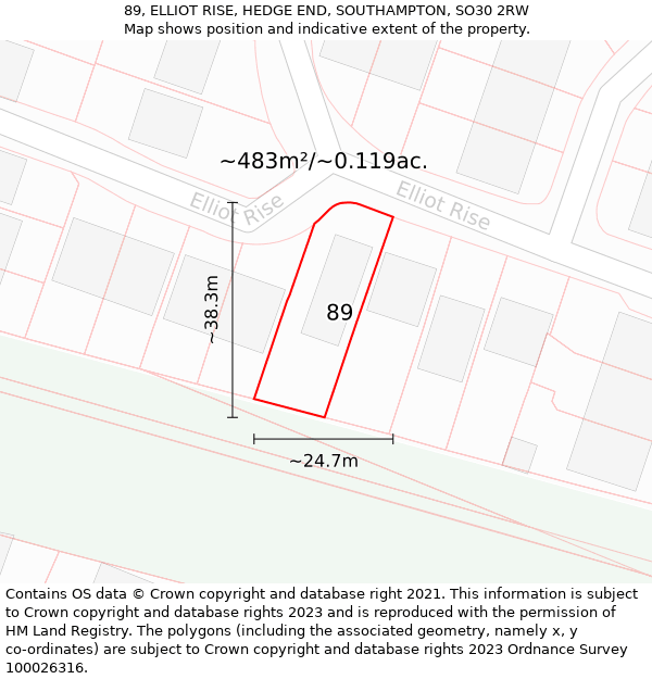 89, ELLIOT RISE, HEDGE END, SOUTHAMPTON, SO30 2RW: Plot and title map