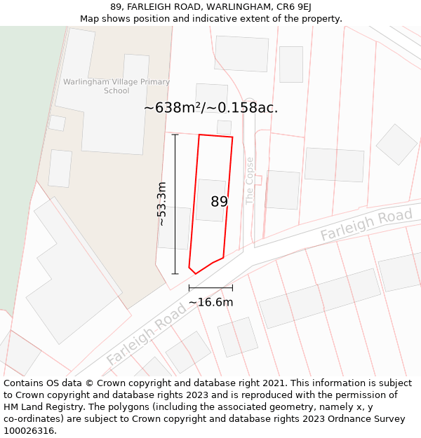 89, FARLEIGH ROAD, WARLINGHAM, CR6 9EJ: Plot and title map