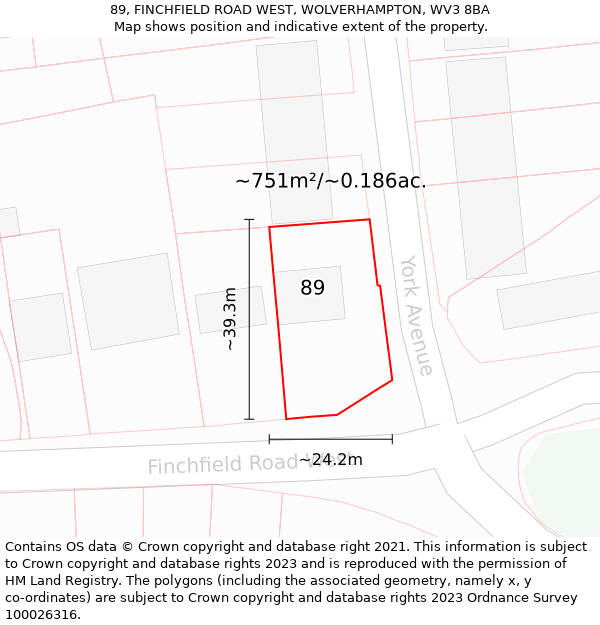 89, FINCHFIELD ROAD WEST, WOLVERHAMPTON, WV3 8BA: Plot and title map