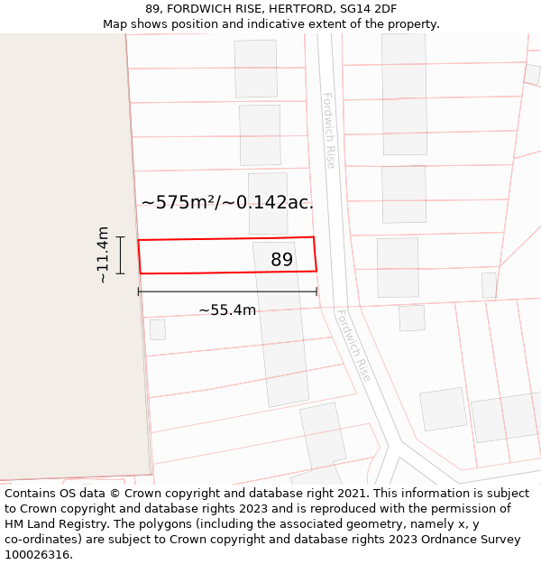 89, FORDWICH RISE, HERTFORD, SG14 2DF: Plot and title map