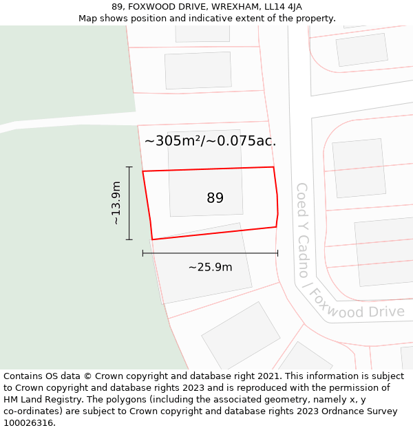 89, FOXWOOD DRIVE, WREXHAM, LL14 4JA: Plot and title map