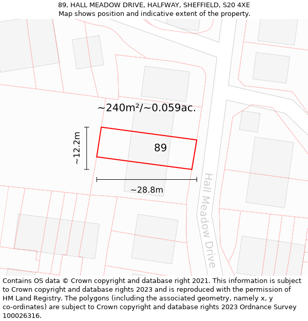 89, HALL MEADOW DRIVE, HALFWAY, SHEFFIELD, S20 4XE: Plot and title map