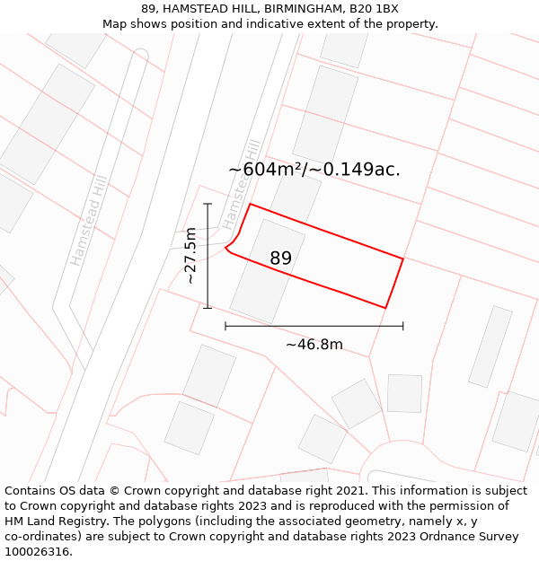 89, HAMSTEAD HILL, BIRMINGHAM, B20 1BX: Plot and title map