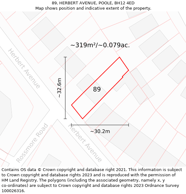 89, HERBERT AVENUE, POOLE, BH12 4ED: Plot and title map