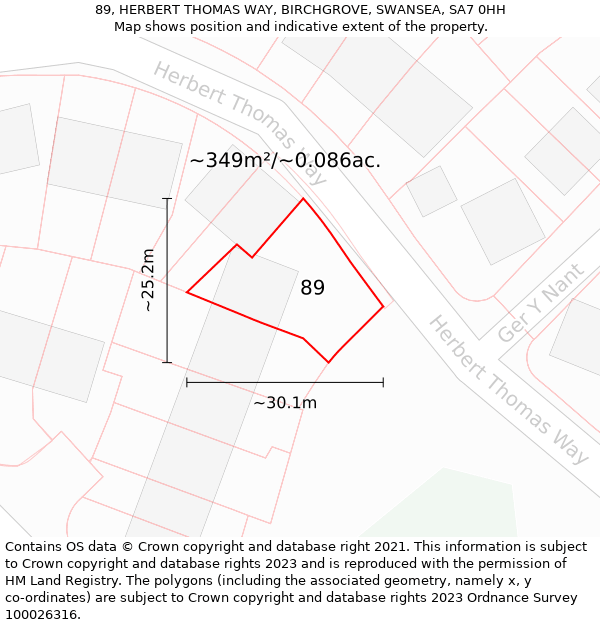 89, HERBERT THOMAS WAY, BIRCHGROVE, SWANSEA, SA7 0HH: Plot and title map