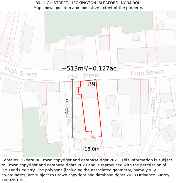 89, HIGH STREET, HECKINGTON, SLEAFORD, NG34 9QU: Plot and title map