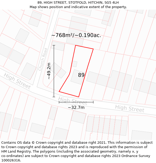 89, HIGH STREET, STOTFOLD, HITCHIN, SG5 4LH: Plot and title map