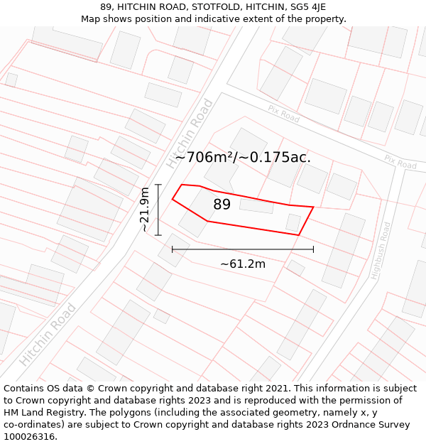 89, HITCHIN ROAD, STOTFOLD, HITCHIN, SG5 4JE: Plot and title map